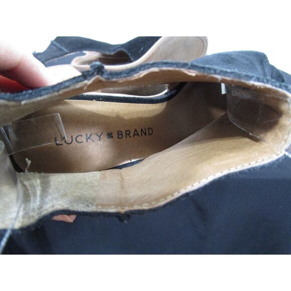 Lucky Brand Keight Black Suede Cut Out Side Peep Toe Sandal Booties Women 6.5 M - Picture 11 of 11